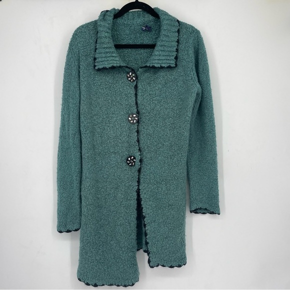 Vintage Y2K Wind River Blue Teal Large Oversized Lagenlook Sweater Buttons Knit - Picture 1 of 6